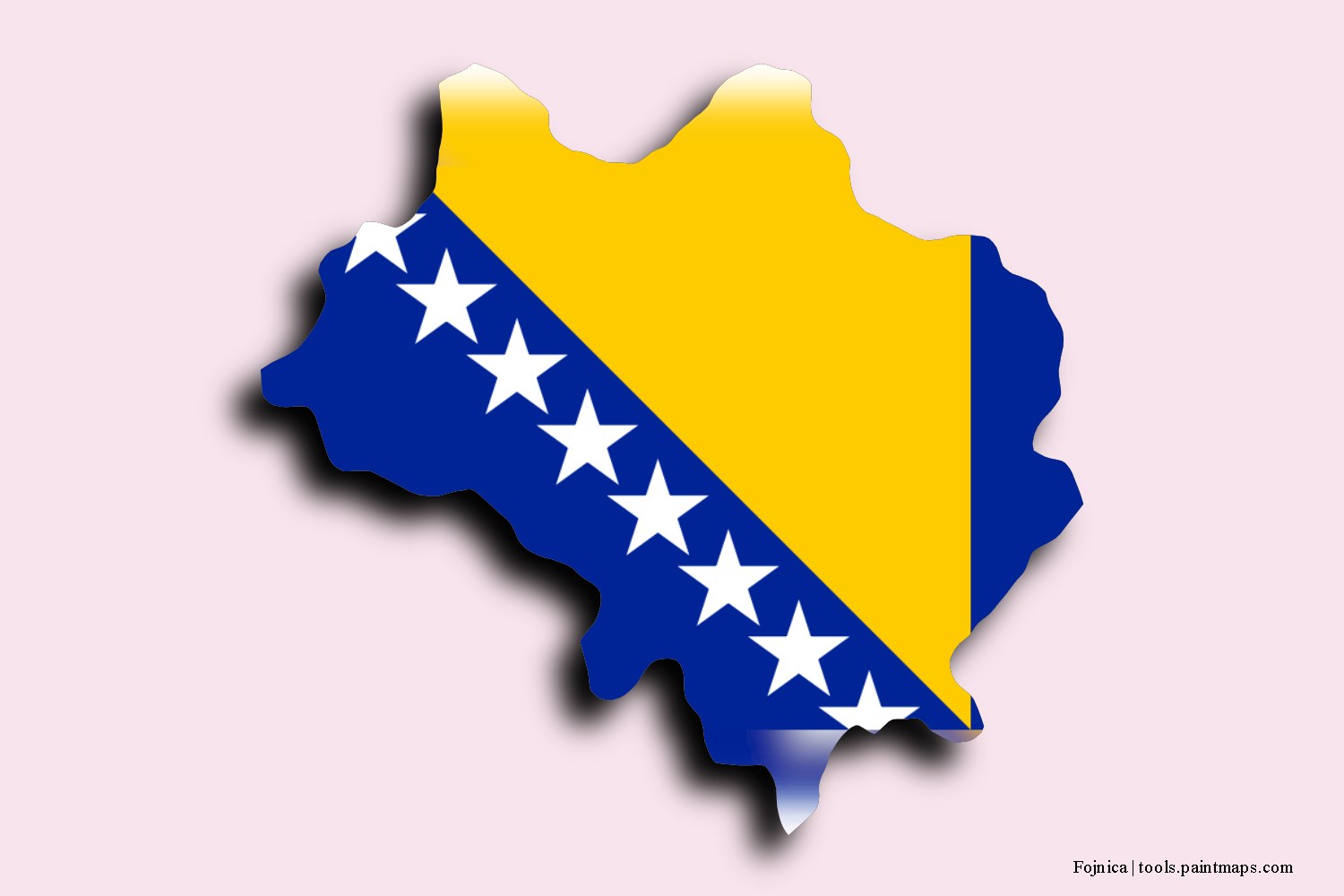 flag map of Fojnica with 3D shadow effect