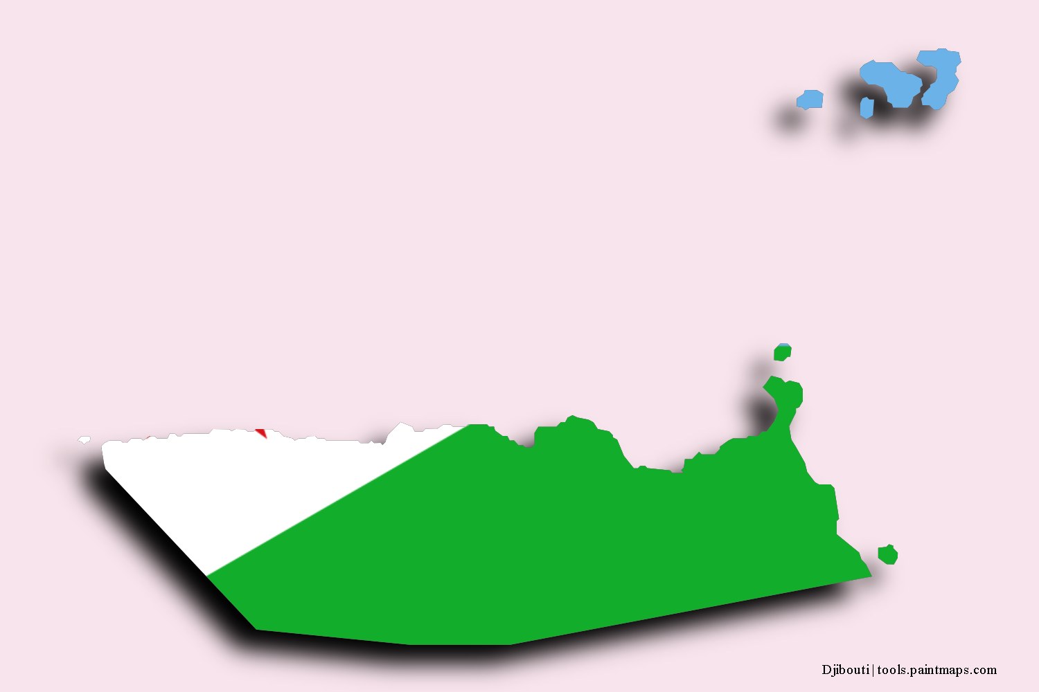 Mapa de la bandera de Djibouti con efecto de sombra 3D