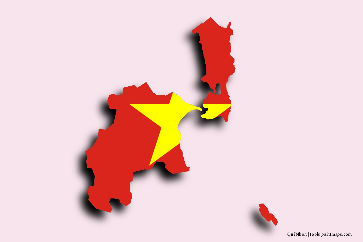 flag map of Quy Nhon with 3D shadow effect