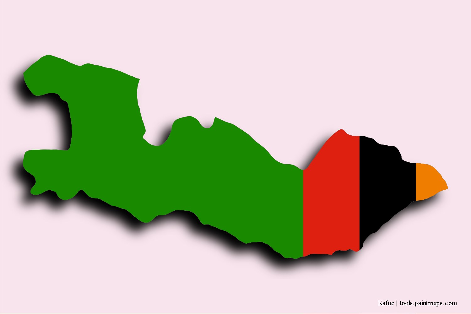 Mapa de la bandera de Kafue con efecto de sombra 3D