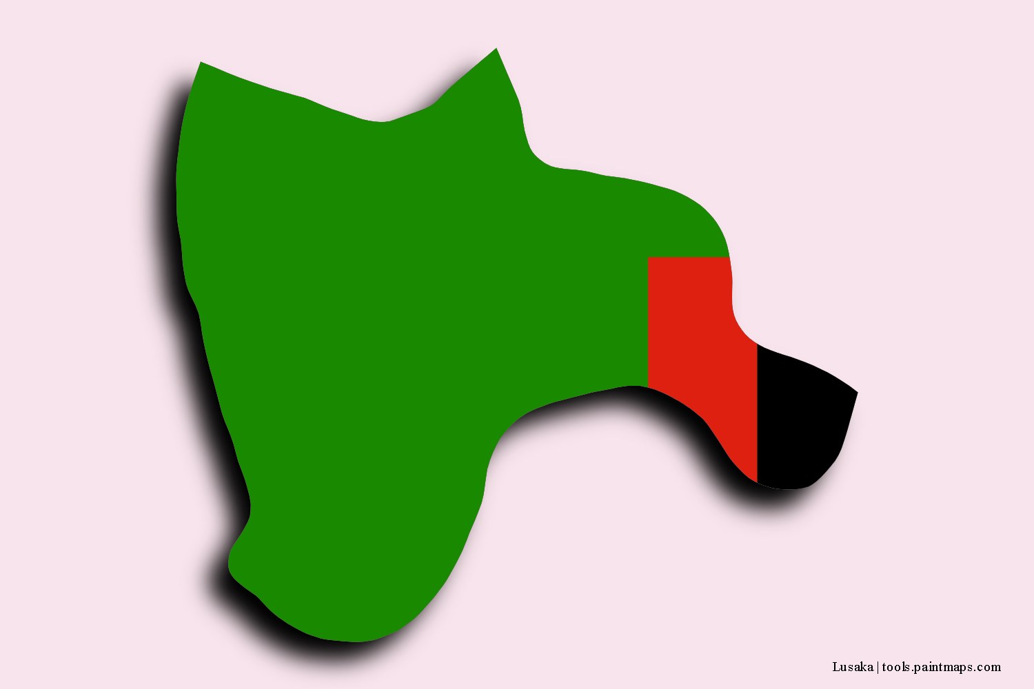 Mapa de la bandera de Lusaka con efecto de sombra 3D