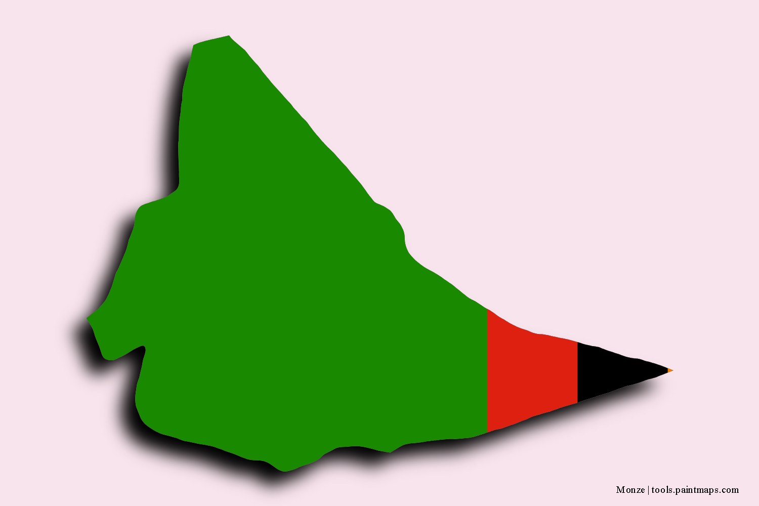 Mapa de la bandera de Monze con efecto de sombra 3D