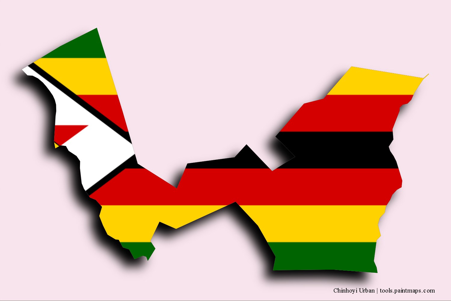 flag map of Chinhoyi Urban with 3D shadow effect