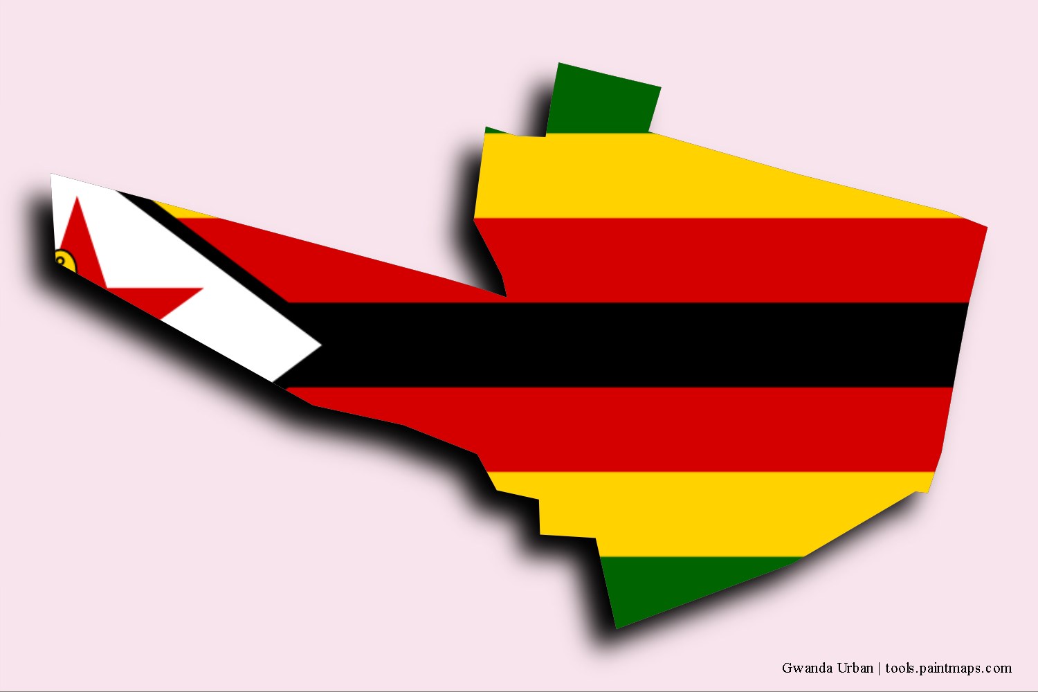 flag map of Gwanda Urban with 3D shadow effect