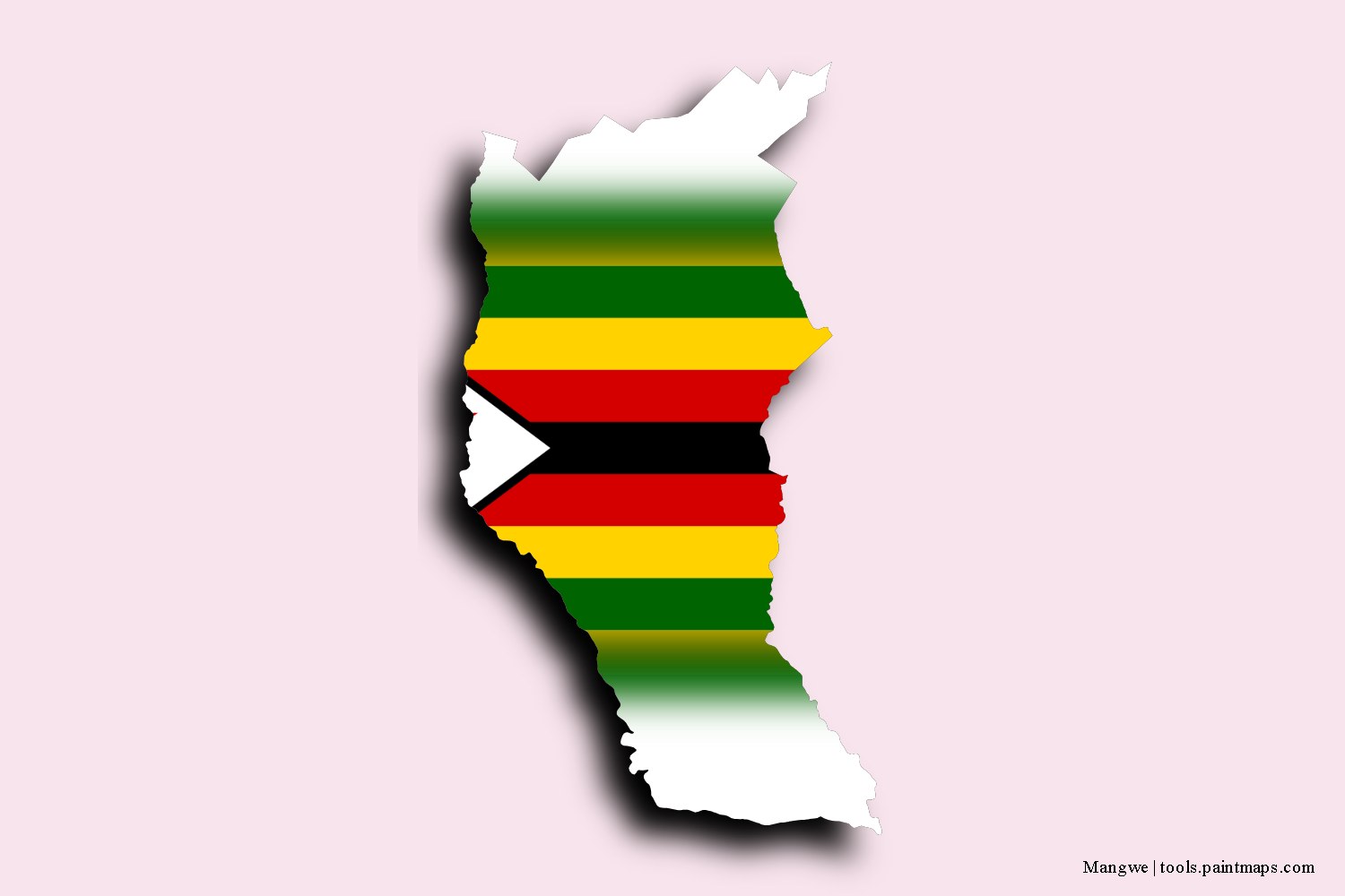 flag map of Mangwe with 3D shadow effect