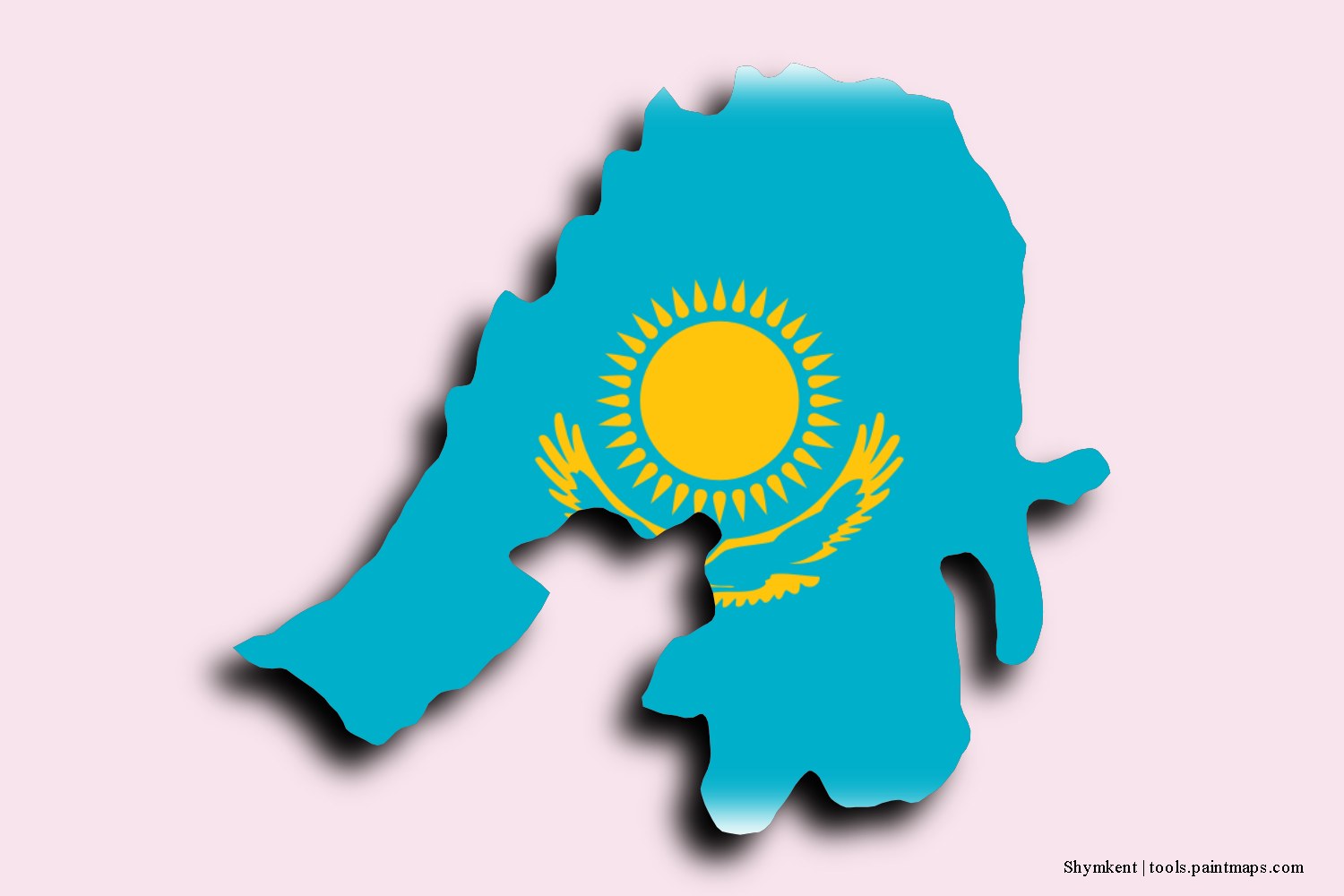 Mapa de la bandera de Shymkent con efecto de sombra 3D