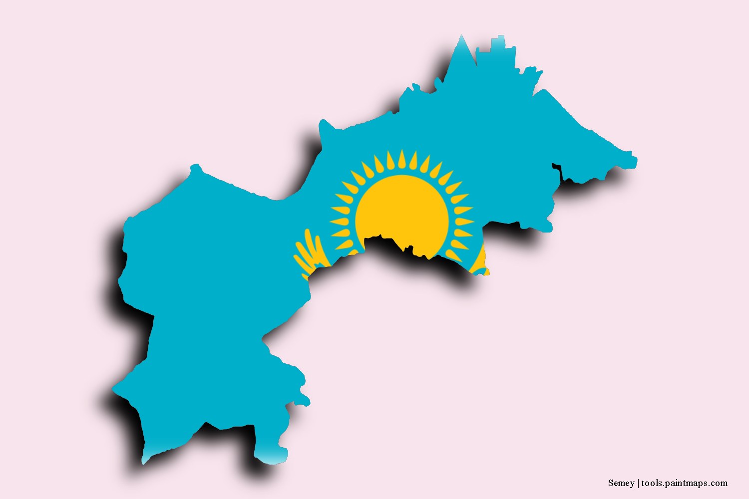 Mapa de la bandera de Semey con efecto de sombra 3D