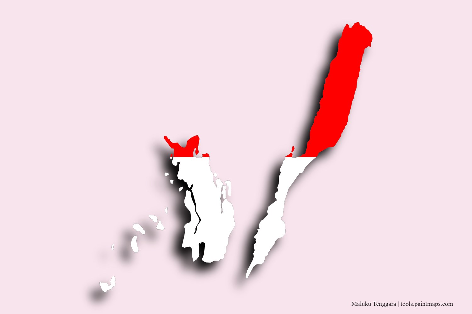 flag map of Maluku Tenggara with 3D shadow effect