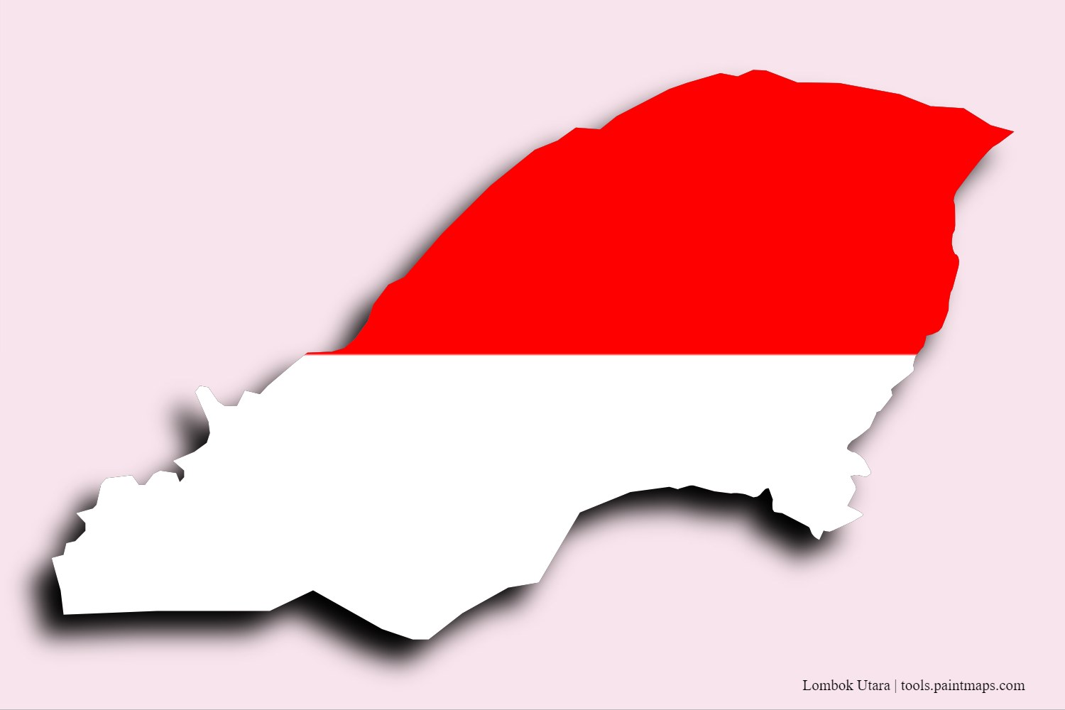 Mapa de la bandera de Lombok Utara con efecto de sombra 3D