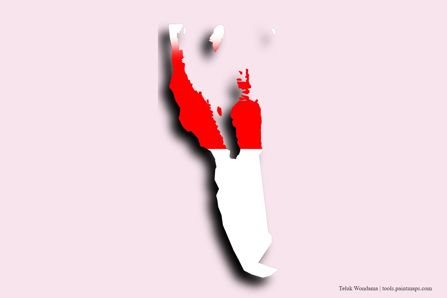 flag map of Teluk Wondama with 3D shadow effect