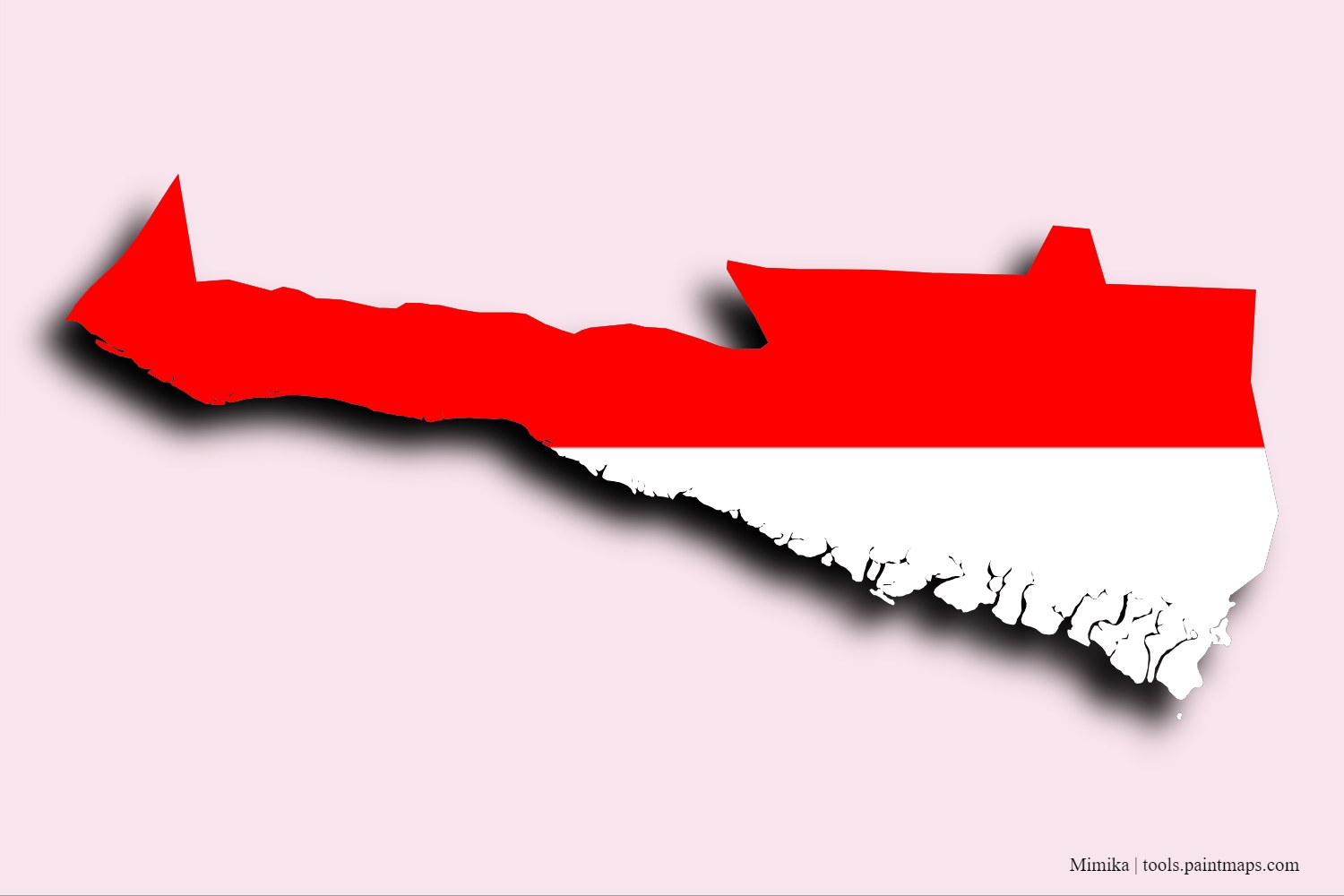 flag map of Mimika with 3D shadow effect