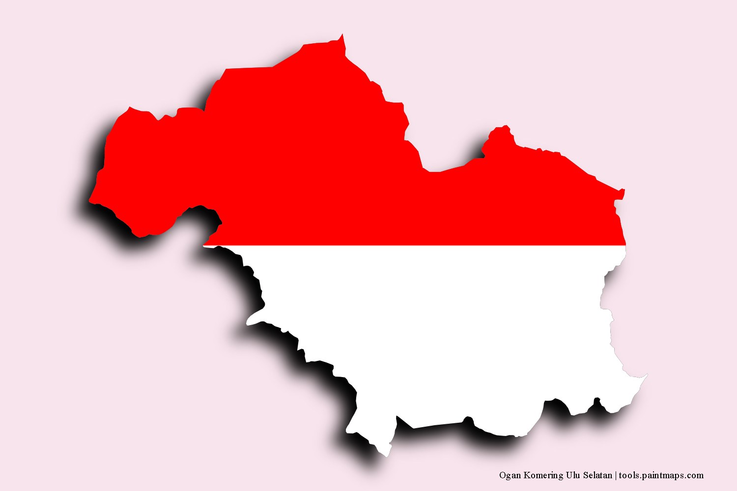 Mapa de la bandera de Ogan Komering Ulu Selatan con efecto de sombra 3D