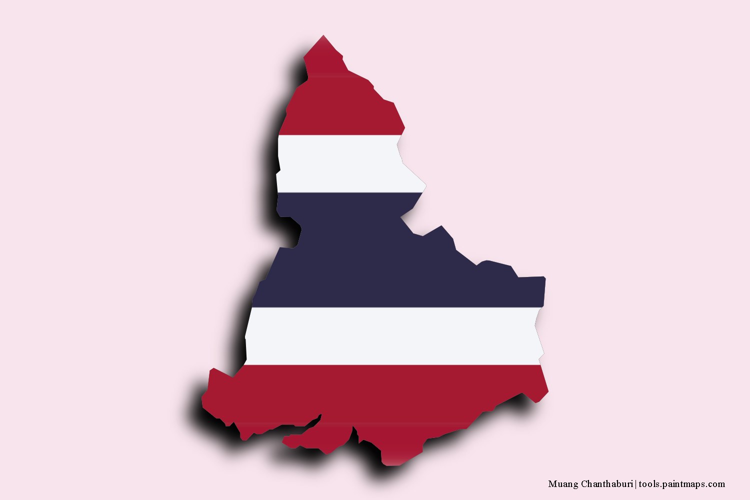 flag map of Chanthaburi with 3D shadow effect