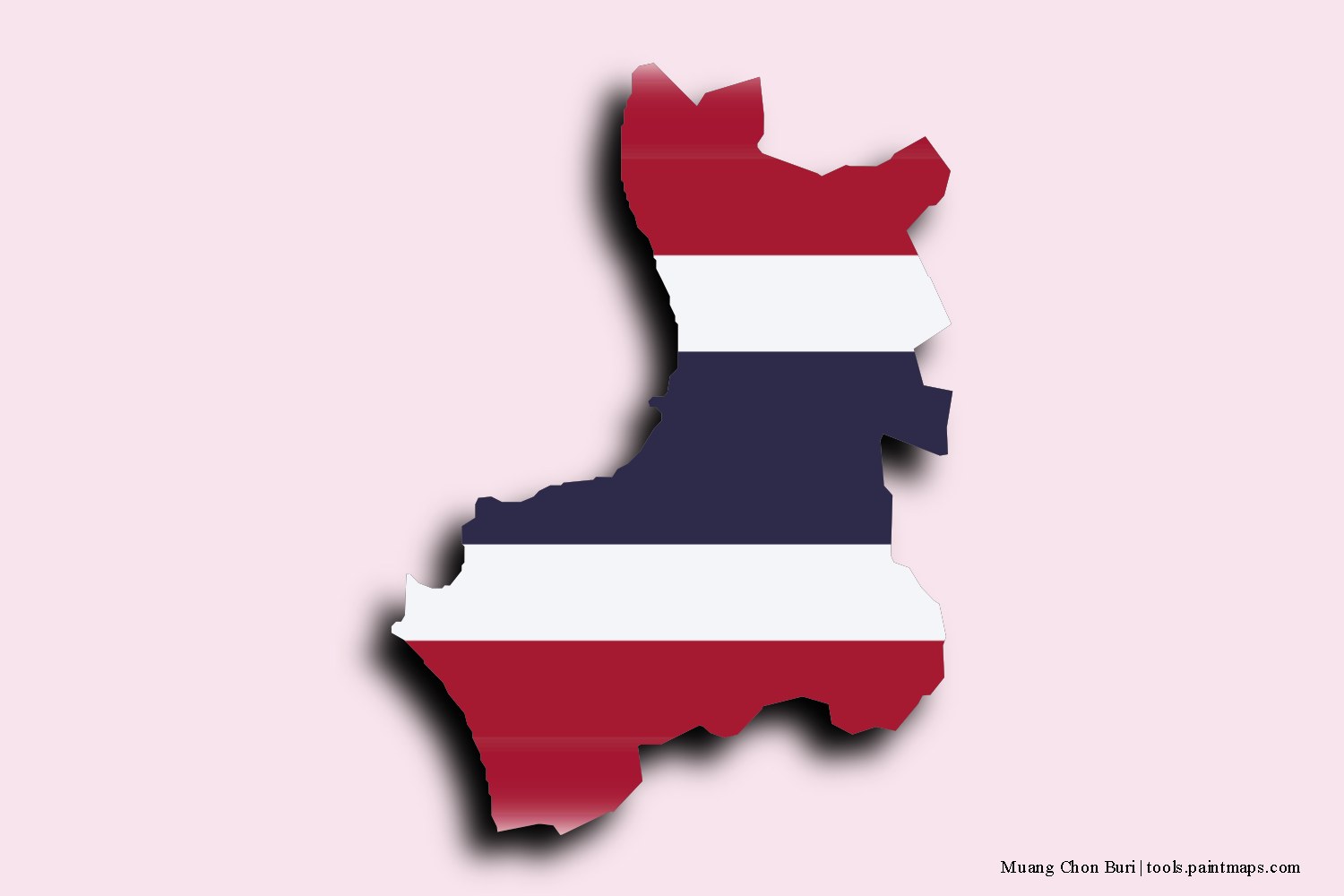 flag map of Chon Buri with 3D shadow effect