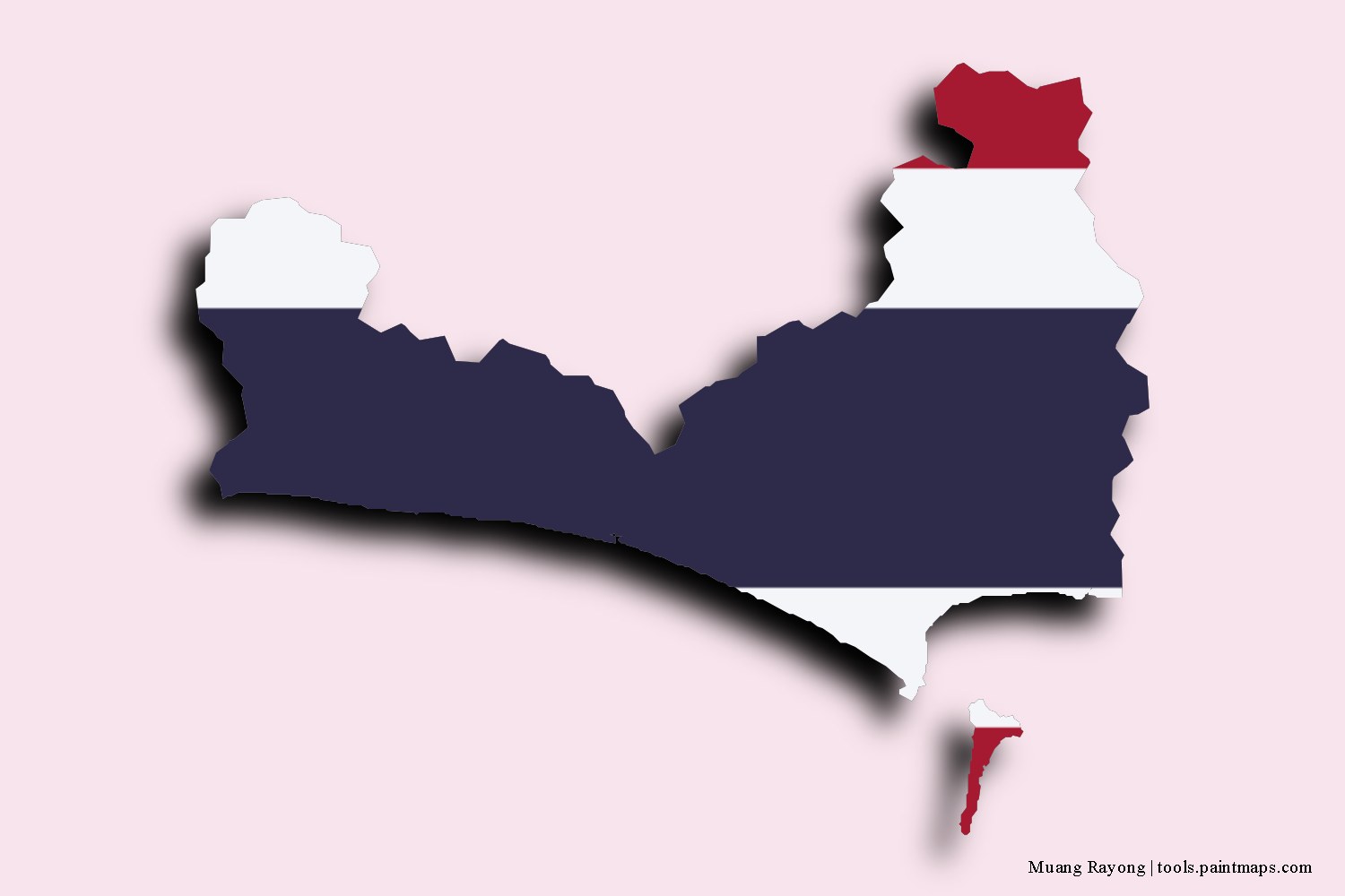 Mapa de la bandera de Muang Rayong con efecto de sombra 3D