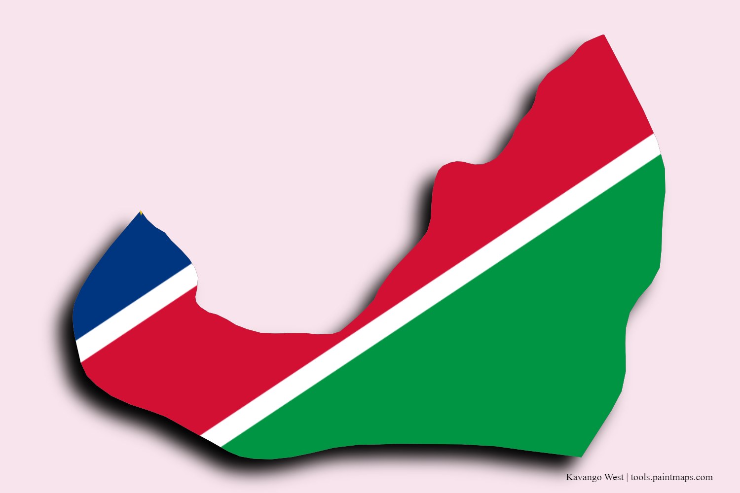 flag map of Kavango West with 3D shadow effect