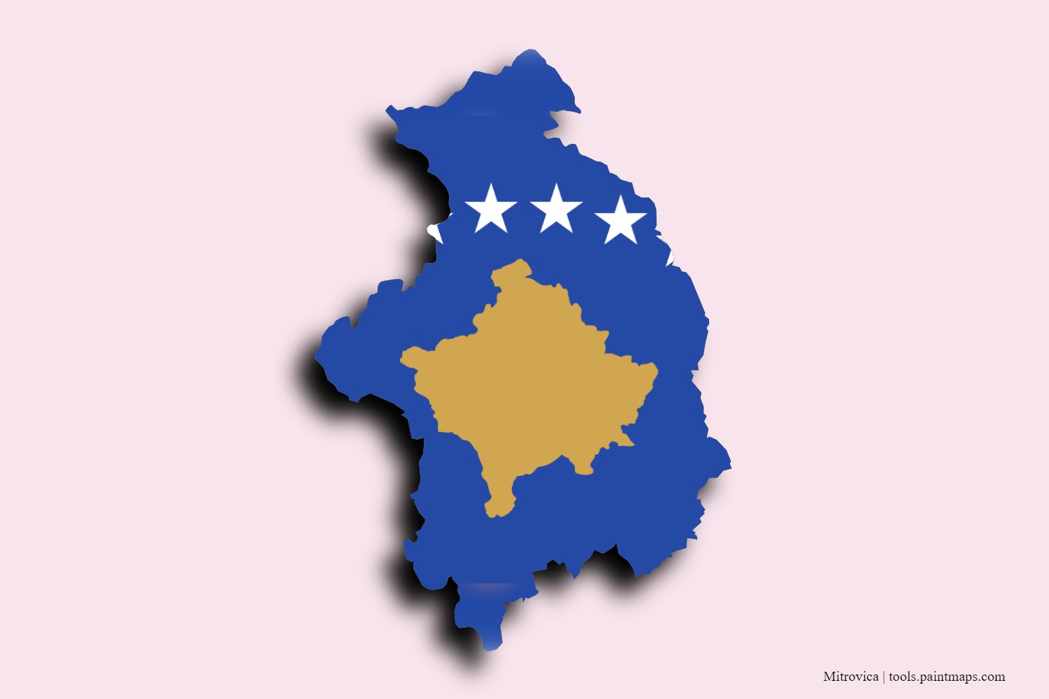 flag map of Mitrovica with 3D shadow effect