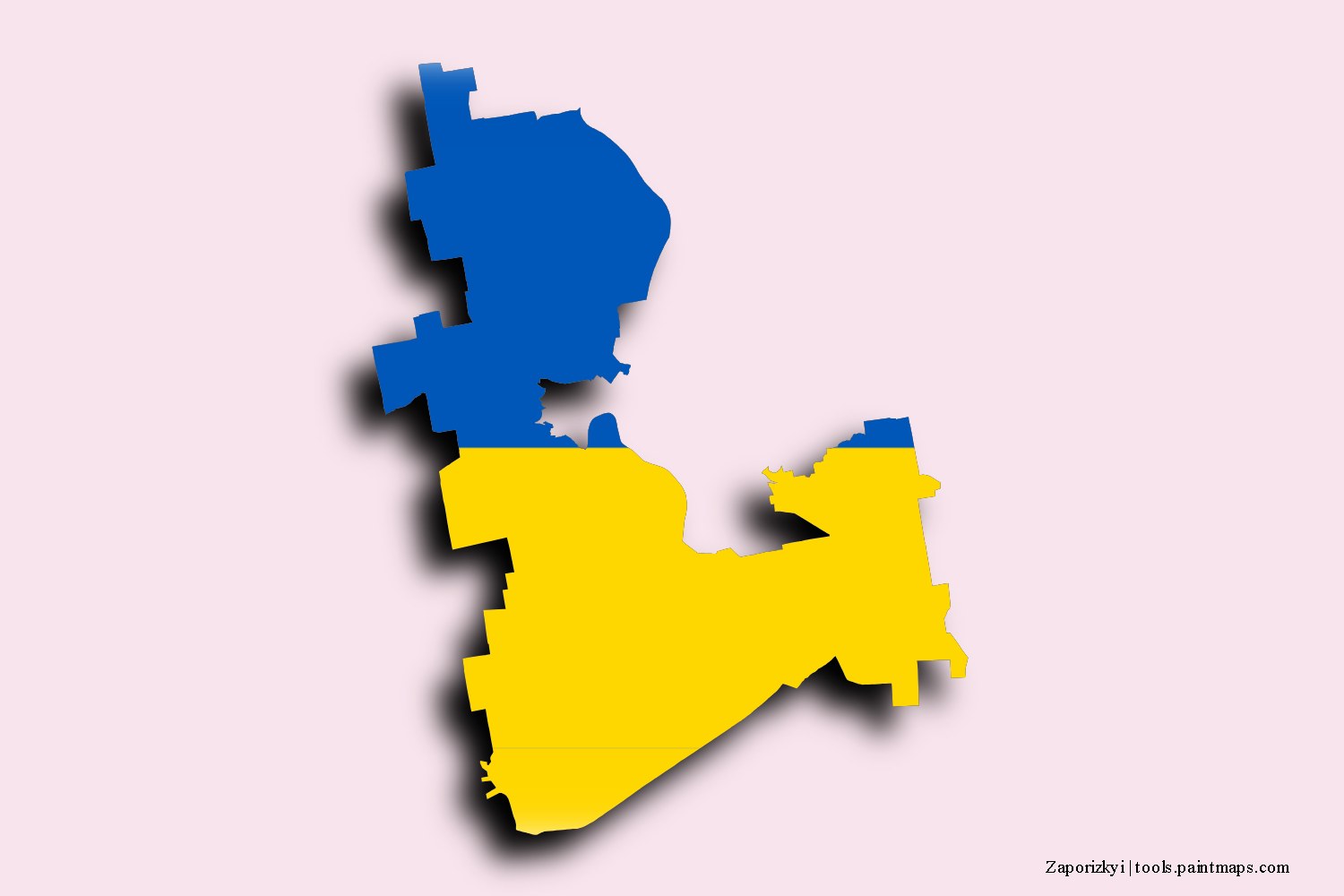 Mapa de la bandera de Zaporizkyi con efecto de sombra 3D