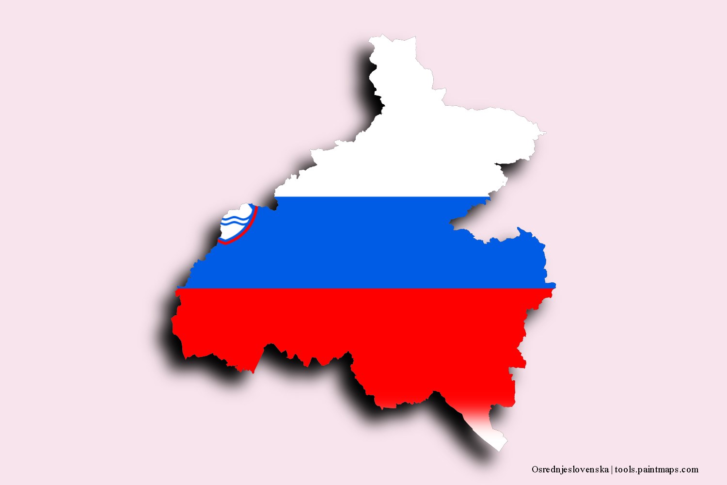 flag map of Central Slovenia with 3D shadow effect