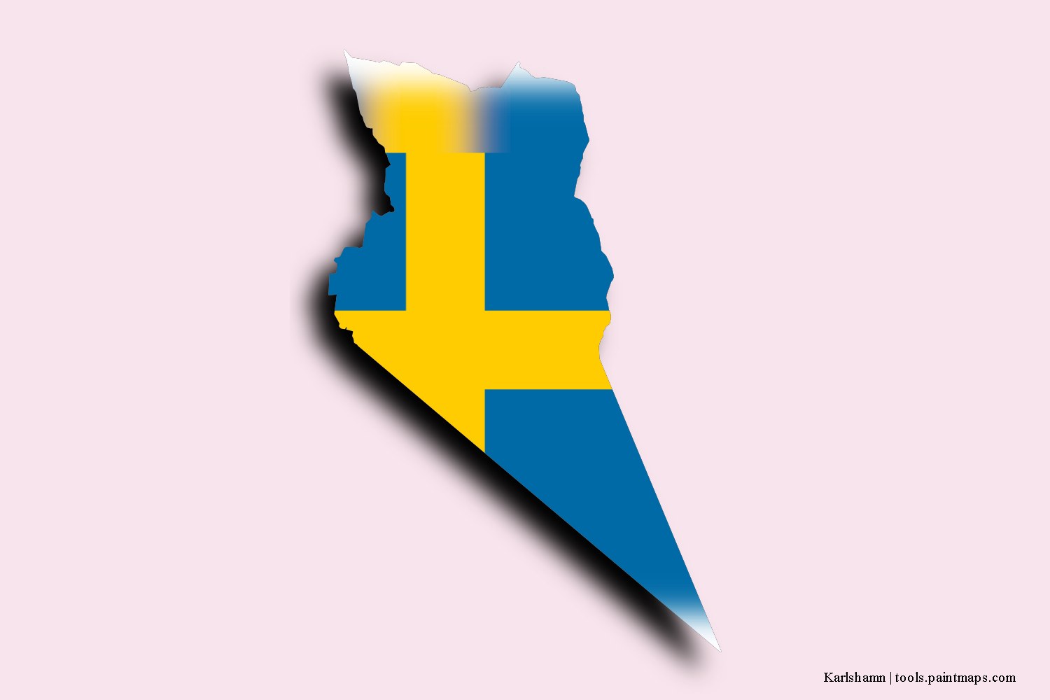 flag map of Karlshamn with 3D shadow effect