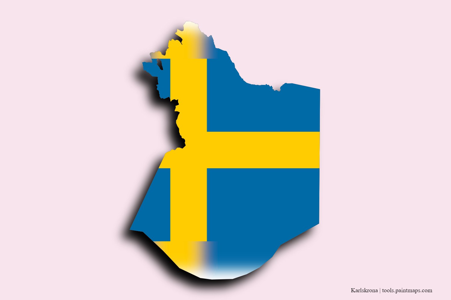 flag map of Karlskrona with 3D shadow effect