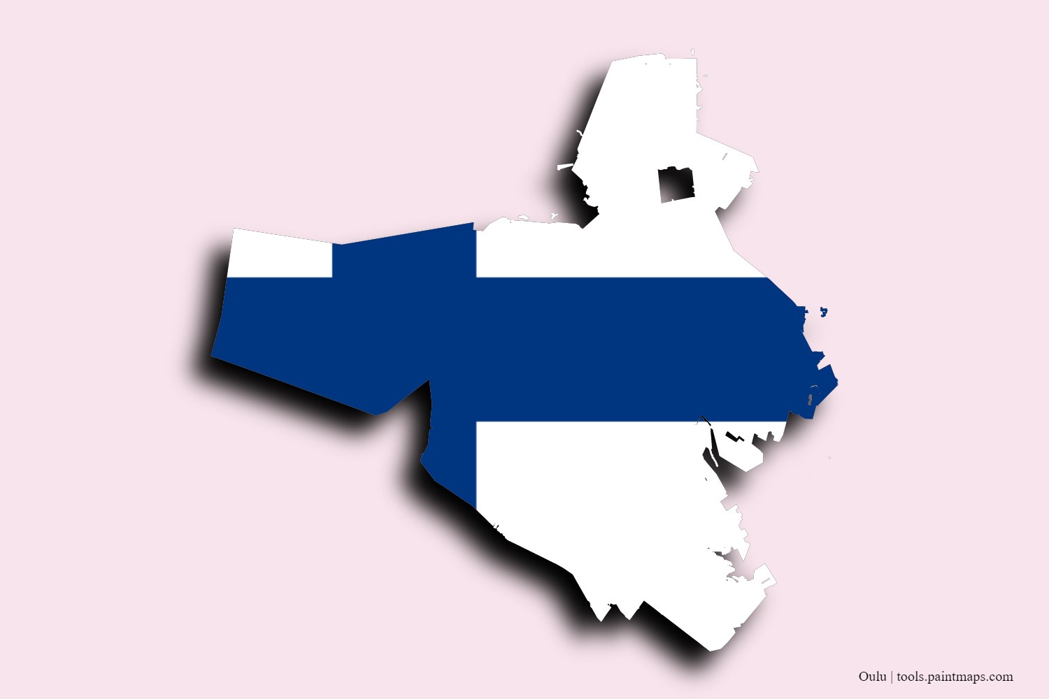 flag map of Oulu with 3D shadow effect