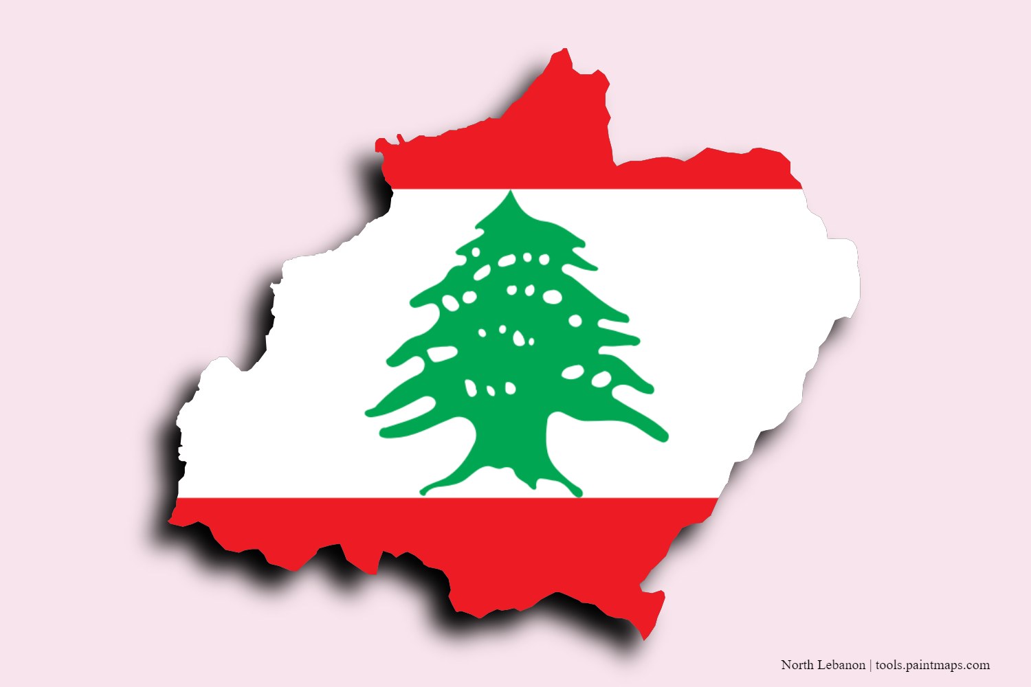 flag map of North Lebanon with 3D shadow effect