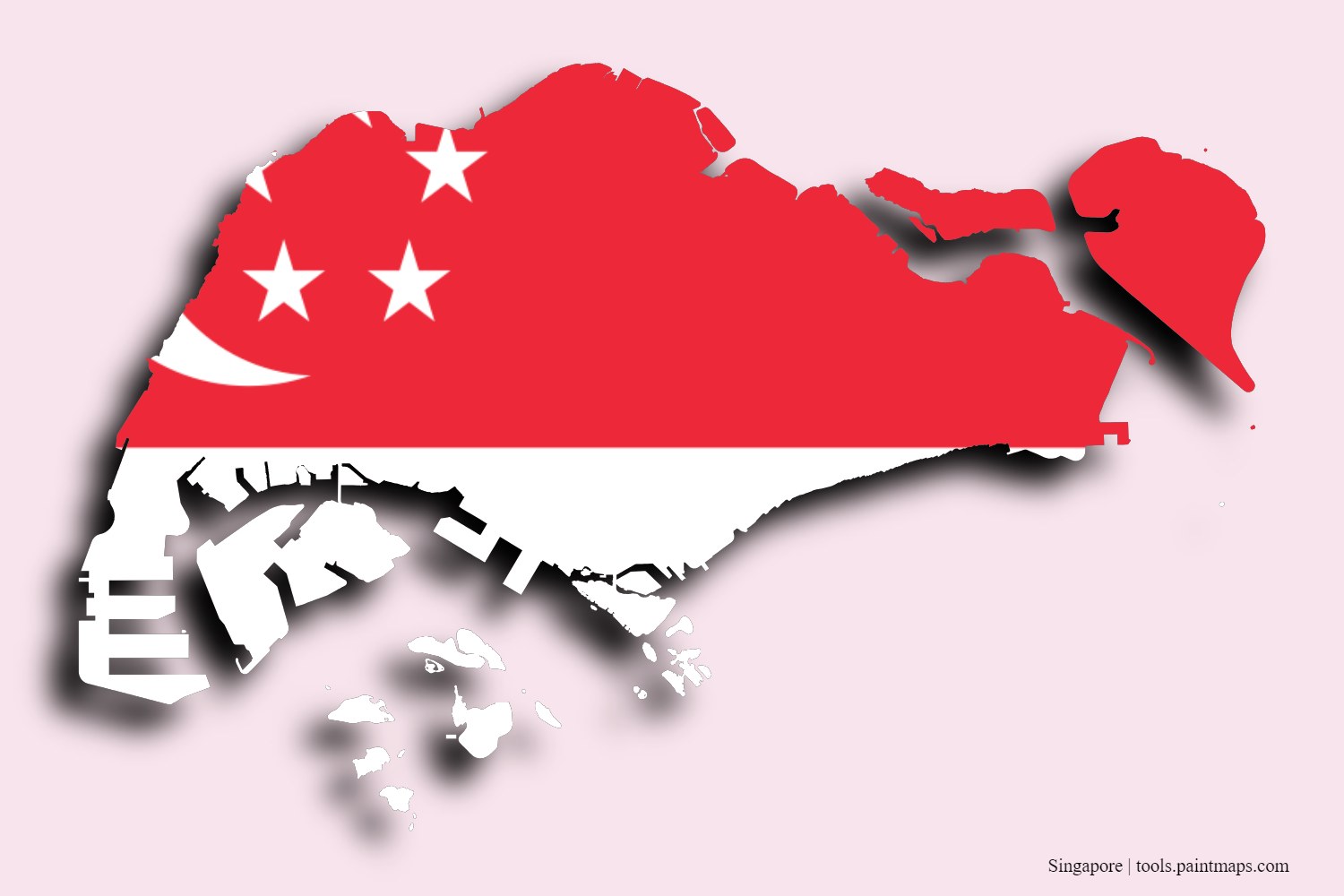 flag map of Singapore with 3D shadow effect