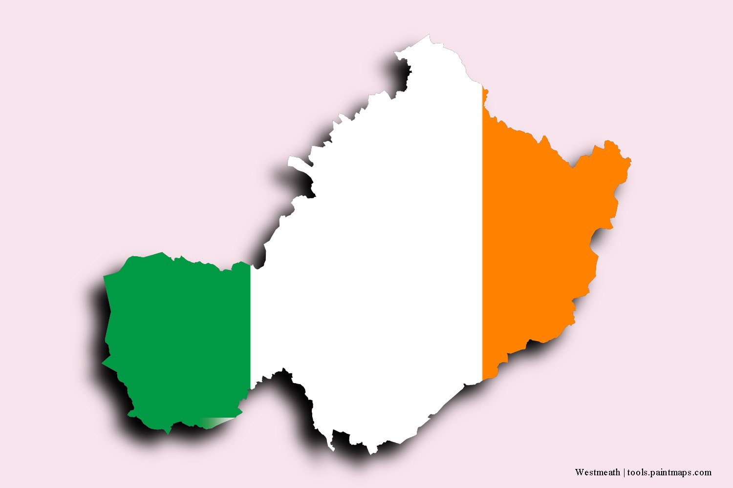 flag map of Westmeath with 3D shadow effect