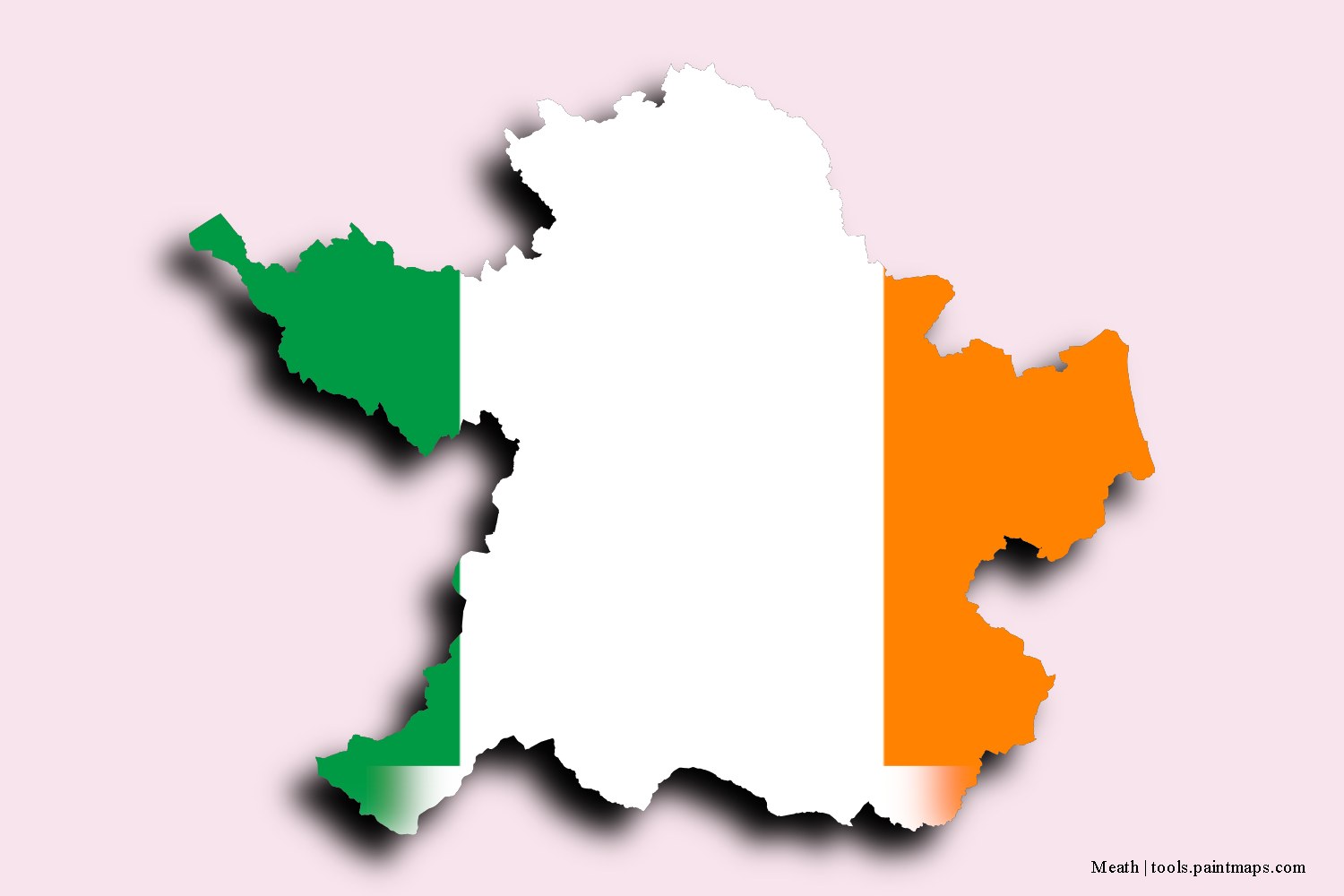 flag map of Meath with 3D shadow effect