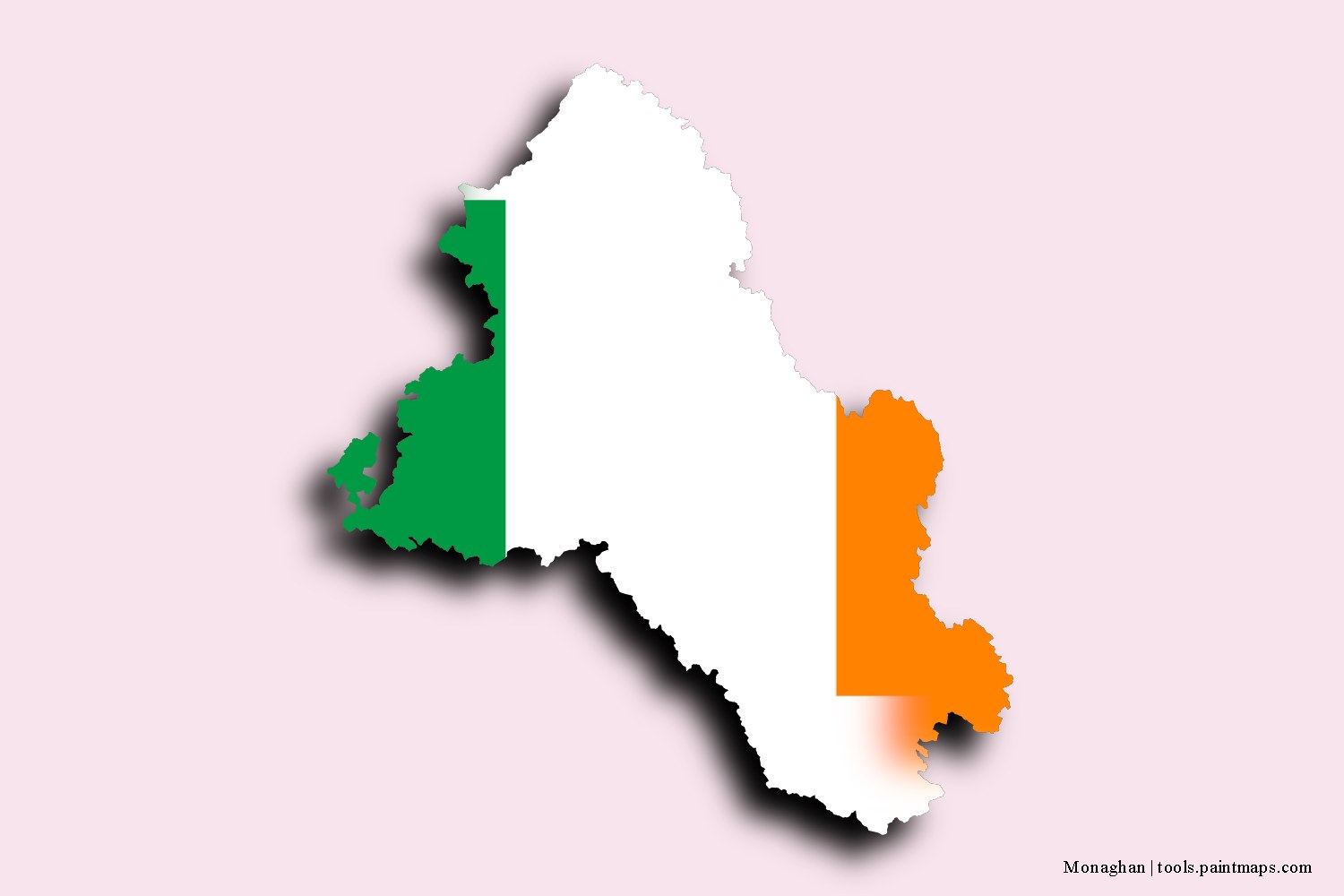 flag map of Monaghan with 3D shadow effect