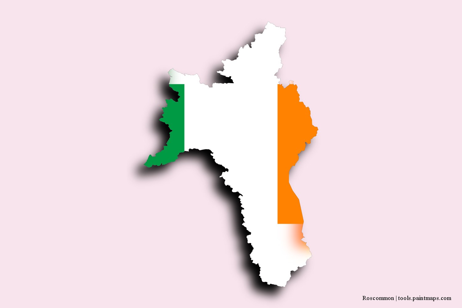 Mapa de la bandera de Roscommon con efecto de sombra 3D