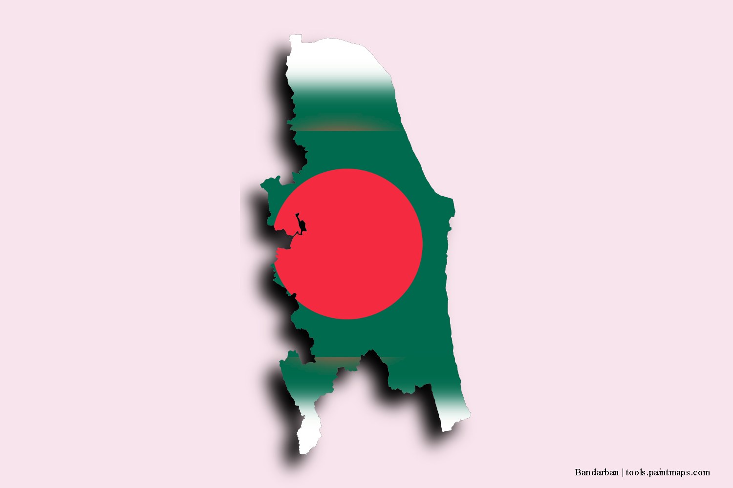 flag map of Bandarban with 3D shadow effect