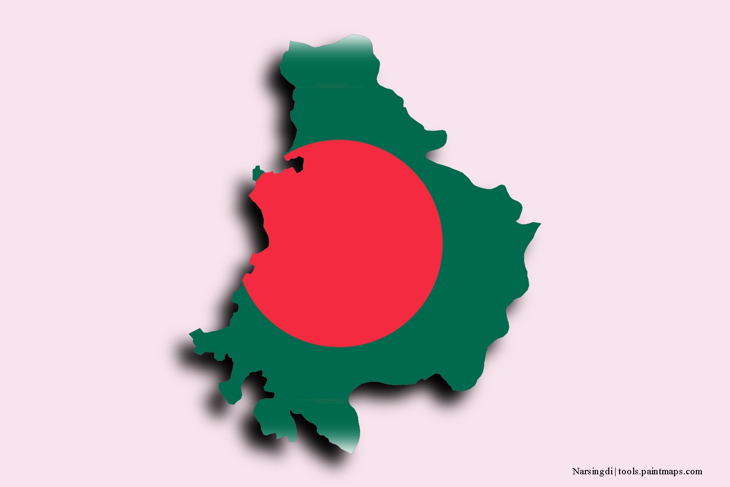 flag map of Narsingdi with 3D shadow effect