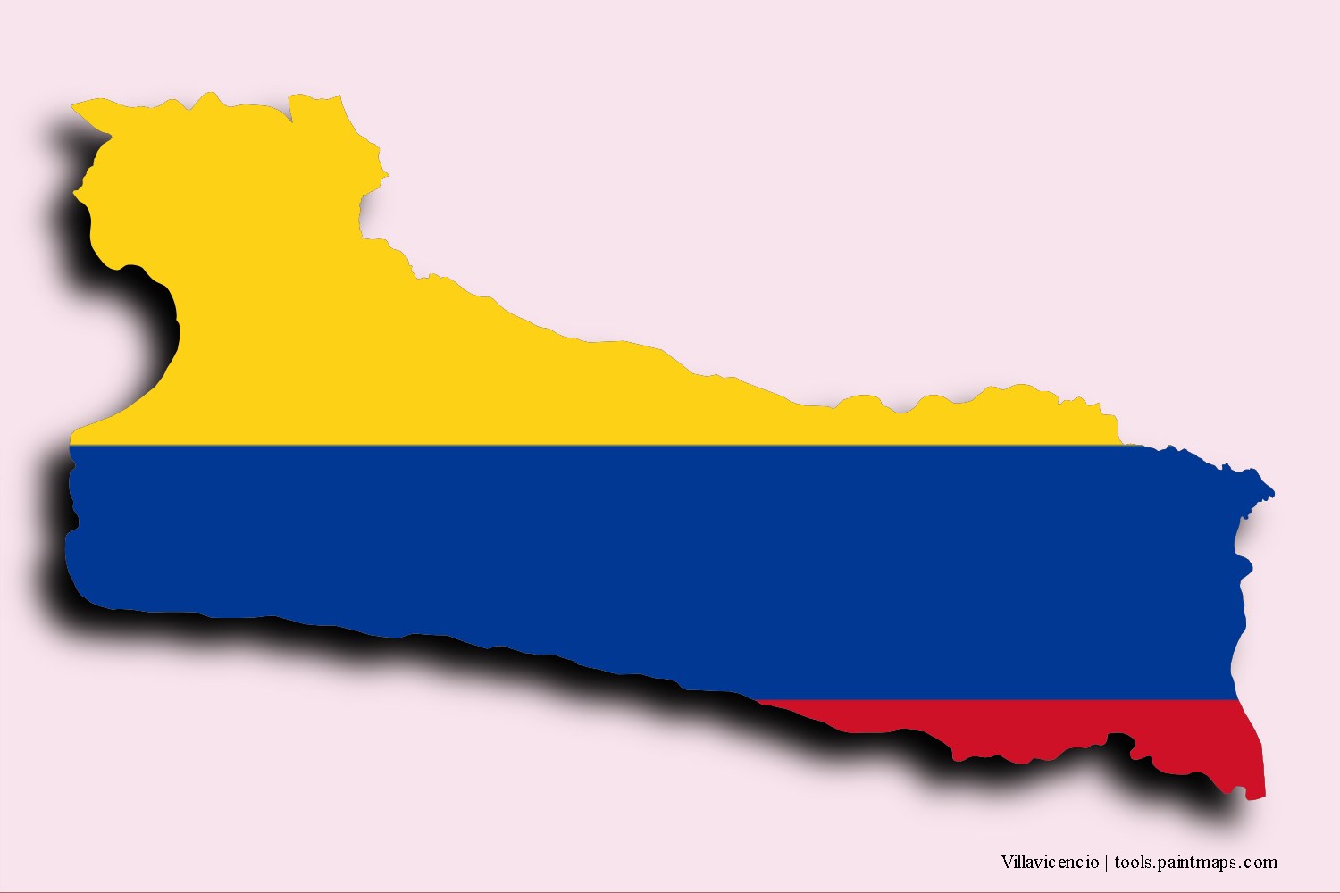 flag map of Villavicencio with 3D shadow effect