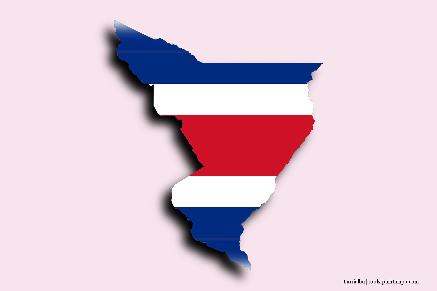 flag map of Turrialba with 3D shadow effect