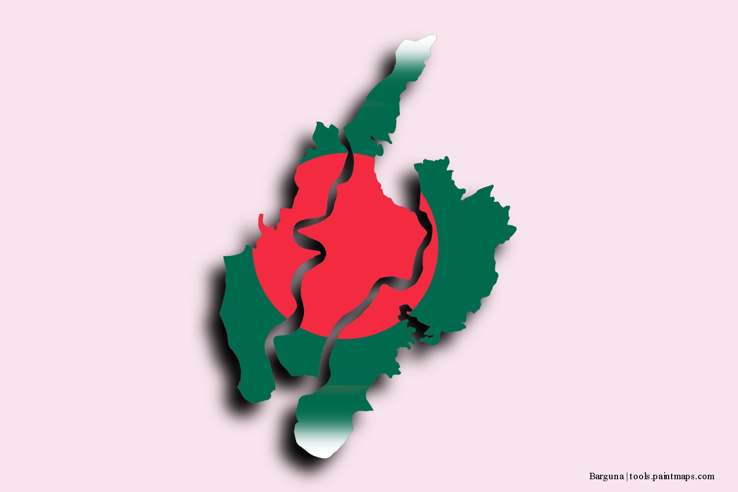 flag map of Barguna with 3D shadow effect