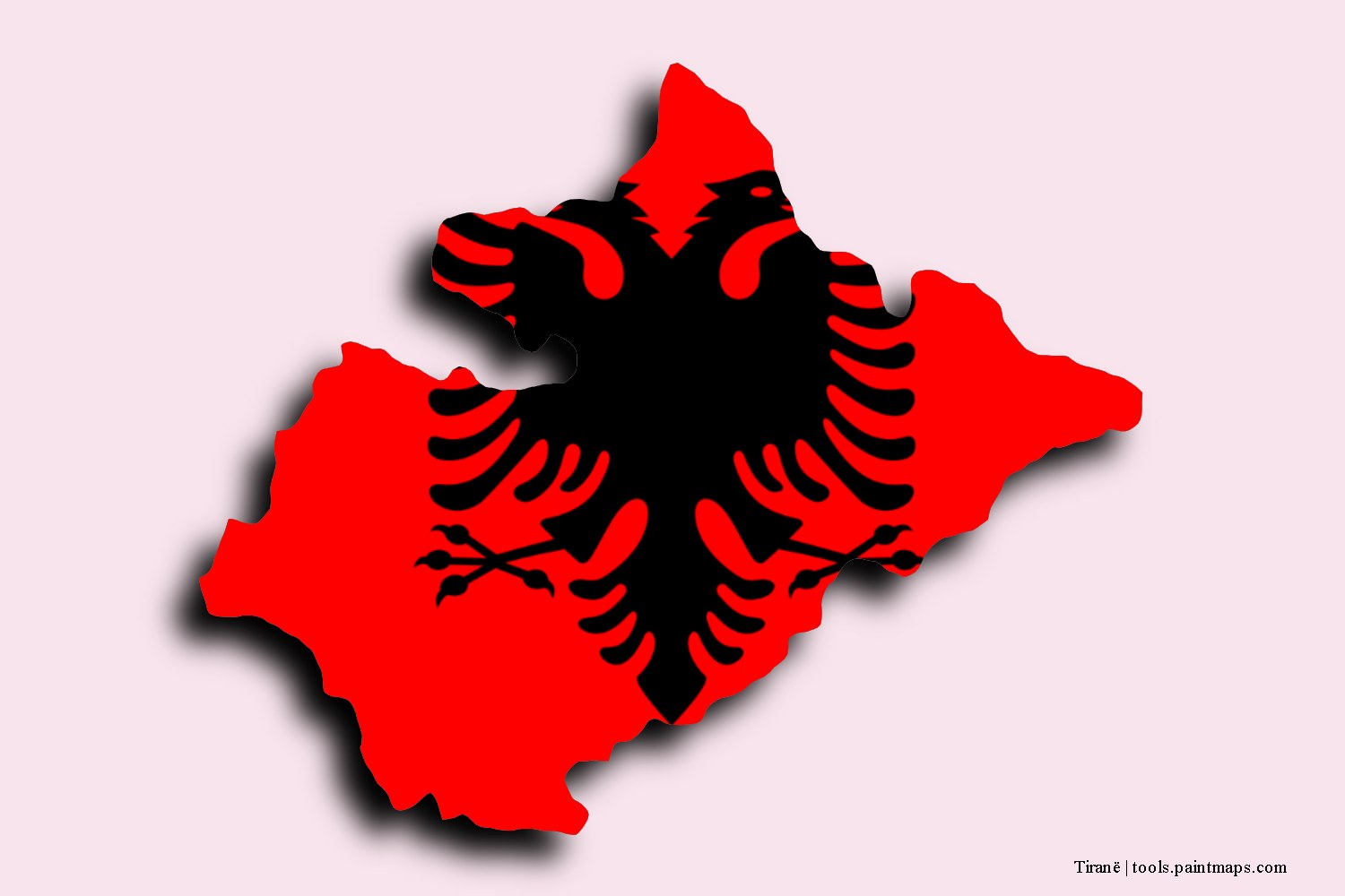 flag map of Tirana with 3D shadow effect