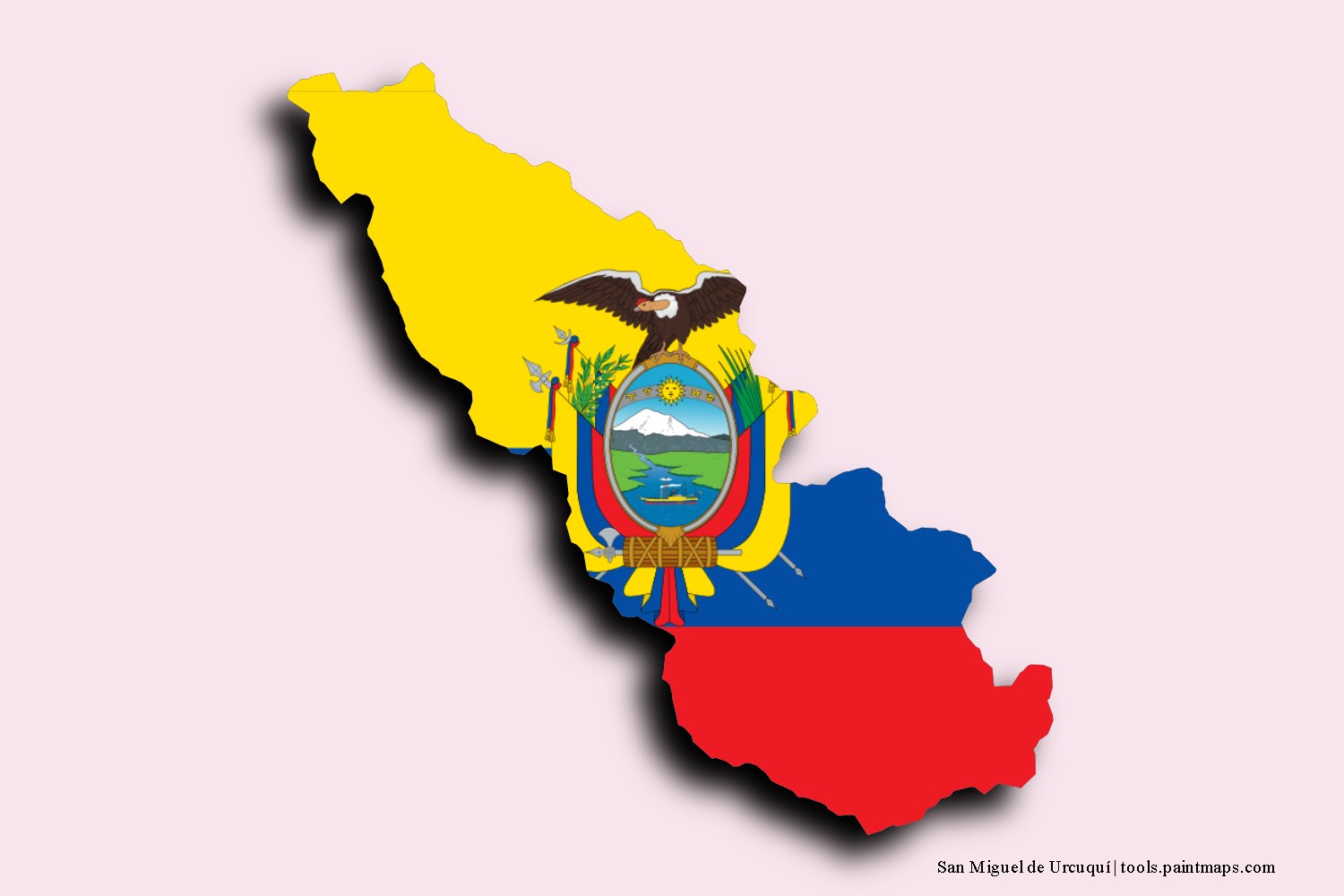 flag map of San Miguel de Urcuquí with 3D shadow effect