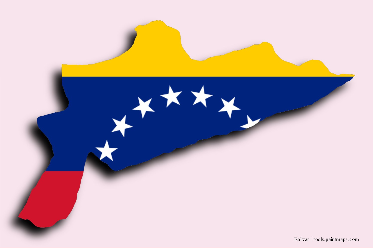 Mapa de la bandera de Bolivar con efecto de sombra 3D