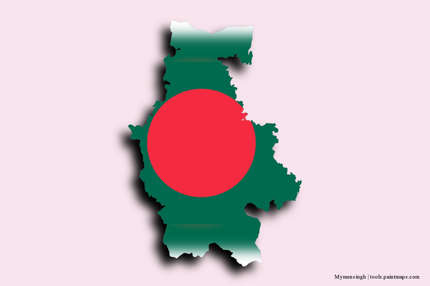 flag map of Mymensingh with 3D shadow effect