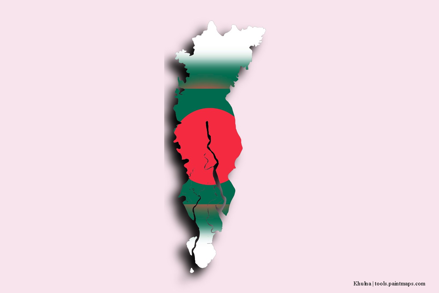 flag map of Khulna with 3D shadow effect