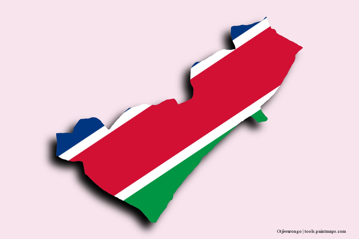 flag map of Otjiwarongo with 3D shadow effect