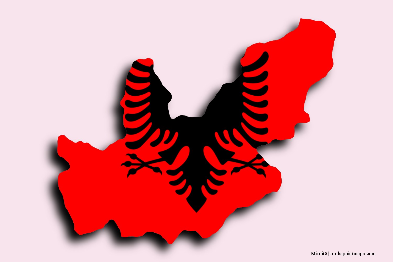 flag map of Mirditë with 3D shadow effect