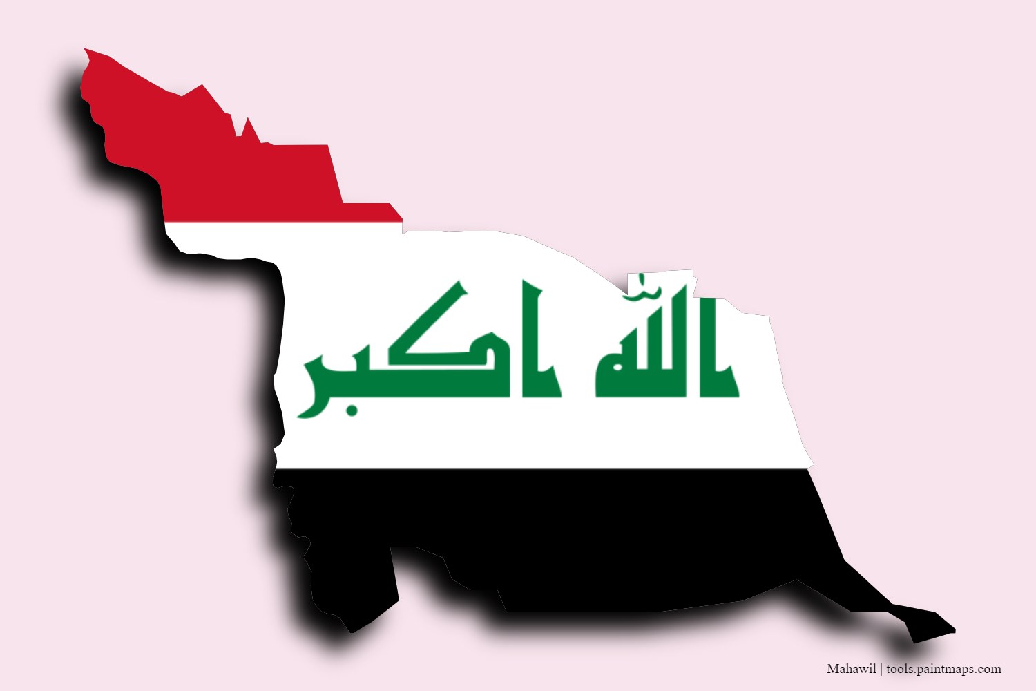 flag map of Al-Mahawil District with 3D shadow effect