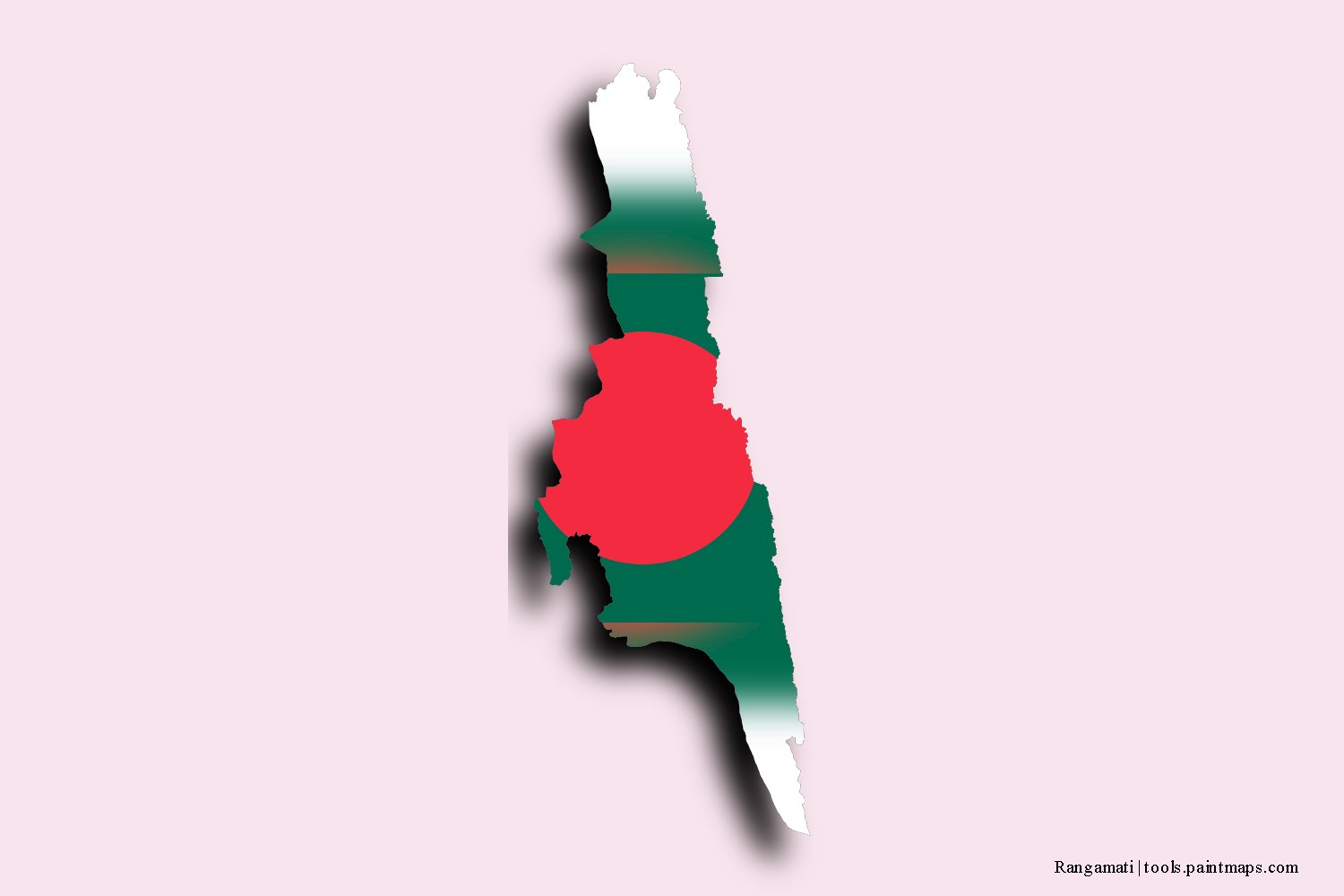 flag map of Rangamati with 3D shadow effect