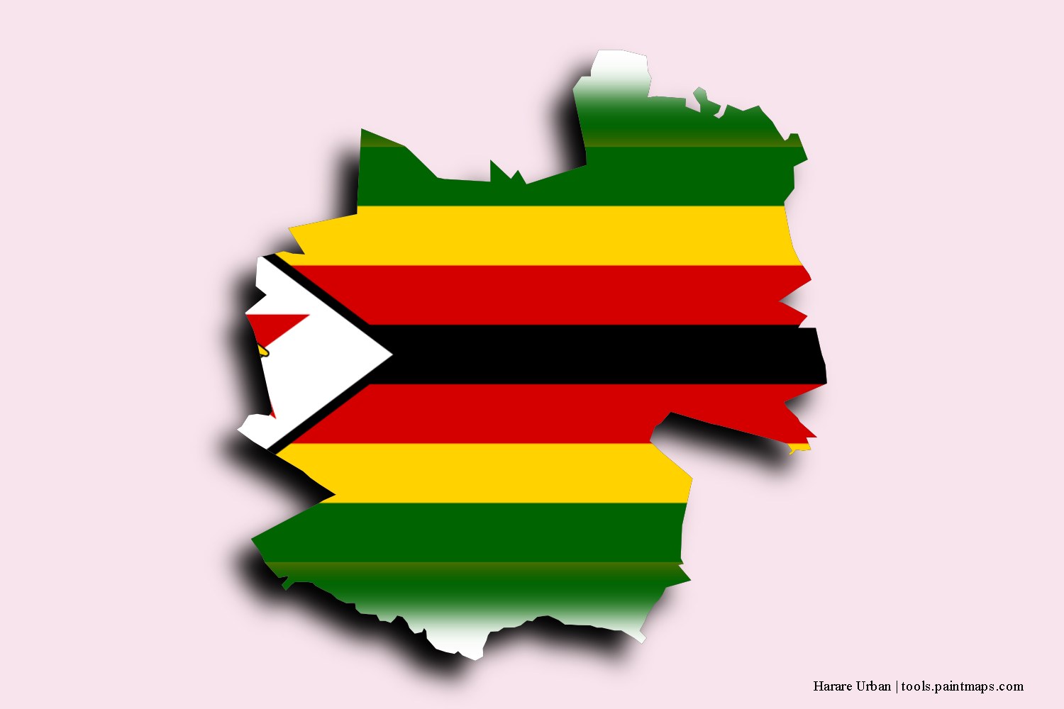 flag map of Harare with 3D shadow effect