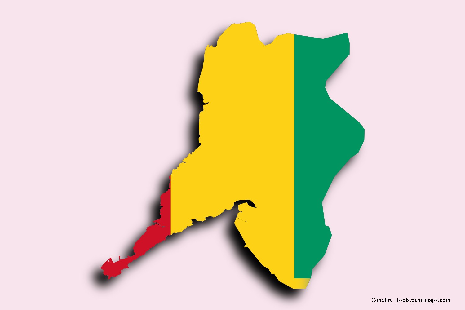 flag map of Conakry with 3D shadow effect