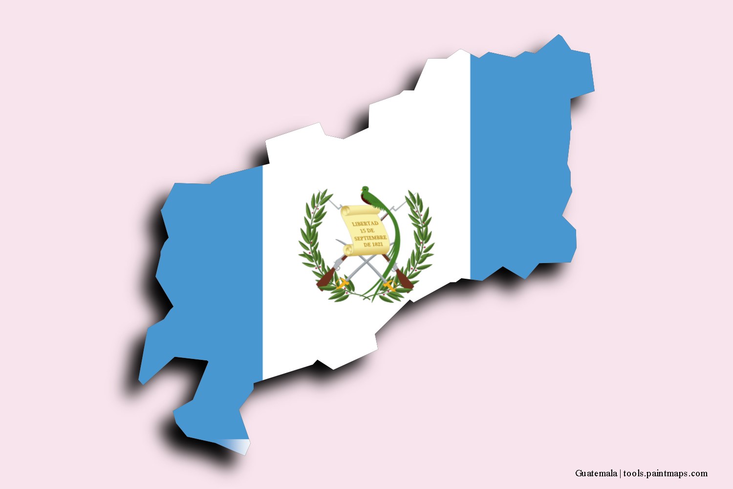 flag map of Ciudad Guatemala with 3D shadow effect