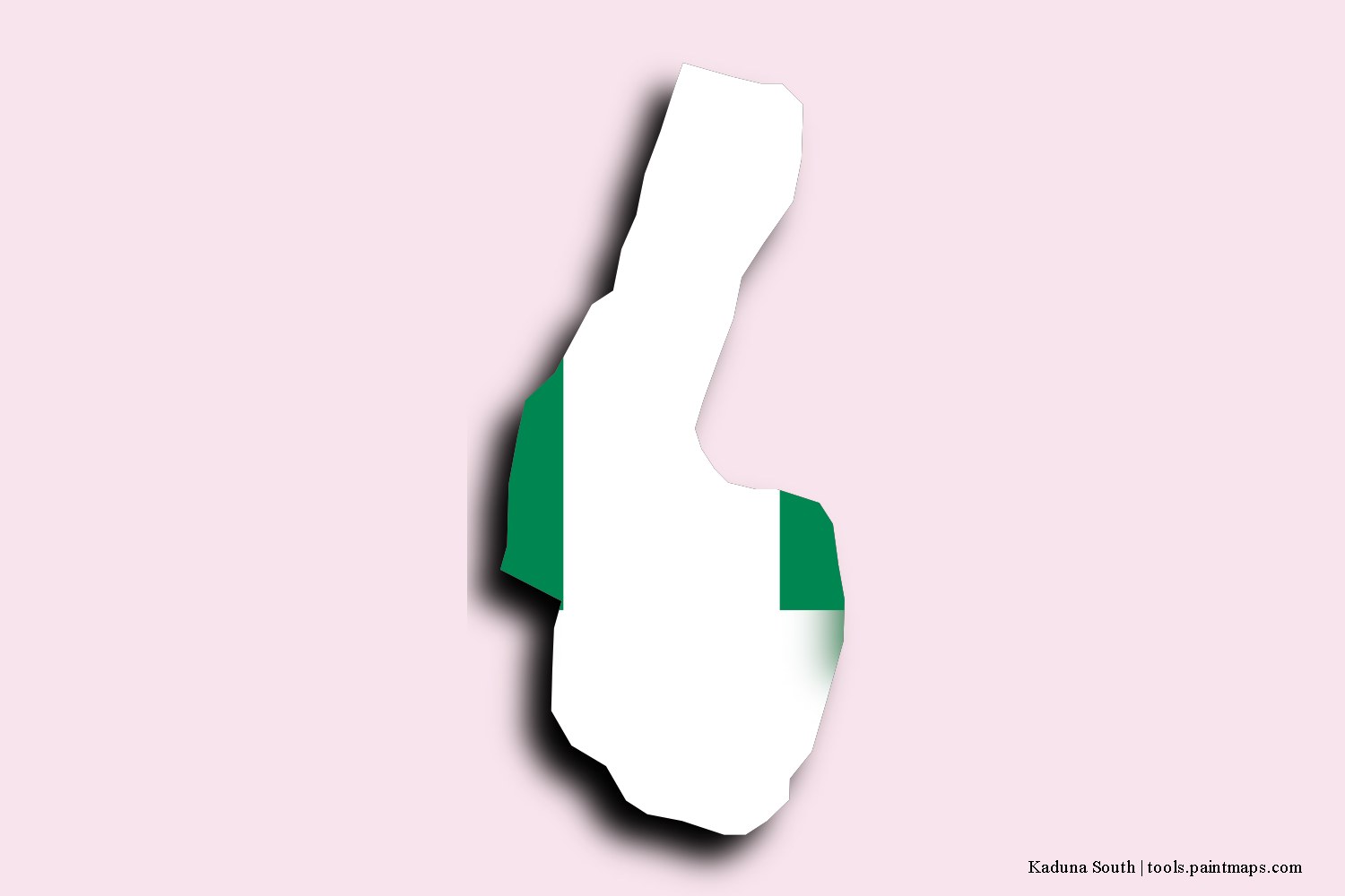 flag map of Kaduna South with 3D shadow effect